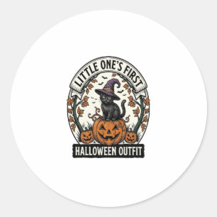 First Halloween Outfit Vintage Black Cat Pumpkin_1 Classic Round Sticker