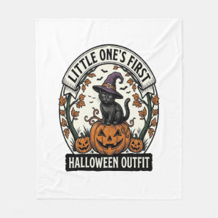 First Halloween Outfit Vintage Black Cat Pumpkin_1 Fleece Blanket