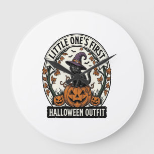First Halloween Outfit Vintage Black Cat Pumpkin_1 Large Clock