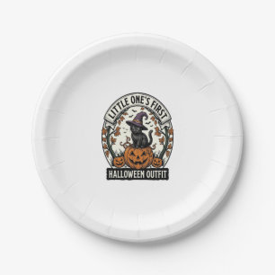 First Halloween Outfit Vintage Black Cat Pumpkin_1 Paper Plate