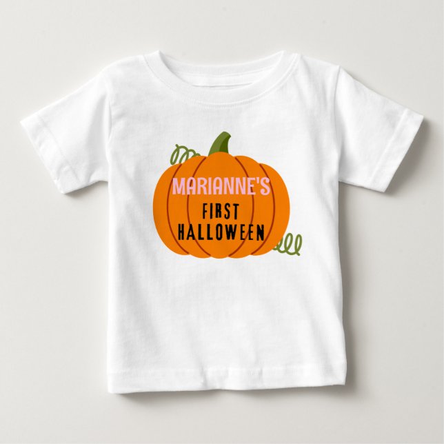 First Halloween T-Shirt, Personalise Name Girl Baby T-Shirt (Front)