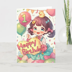 First Happy Birthday Anime Girl Holiday Card