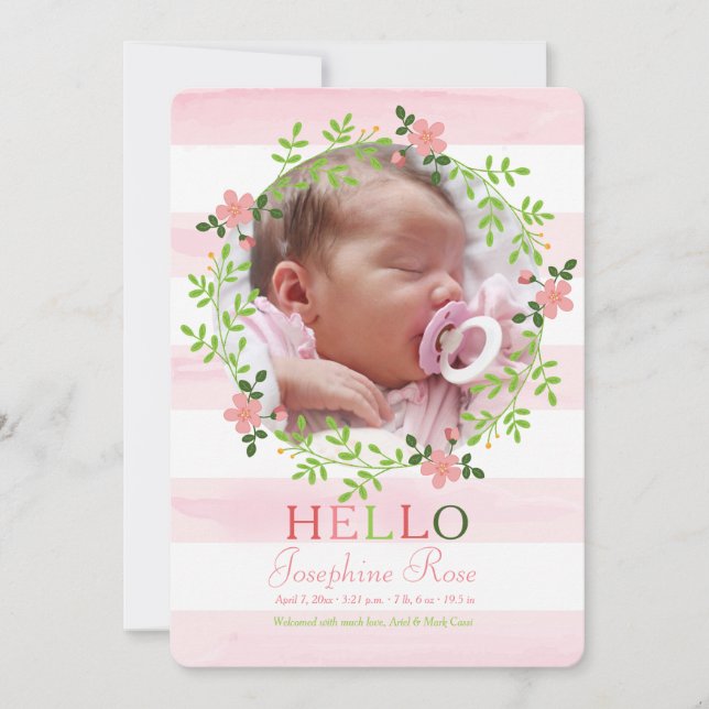 First Hello Photo Birth Announcement (Front)