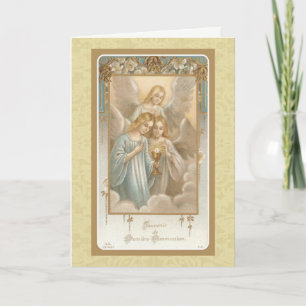 First Holy Communion Angels Eucharist Host Vintage Card
