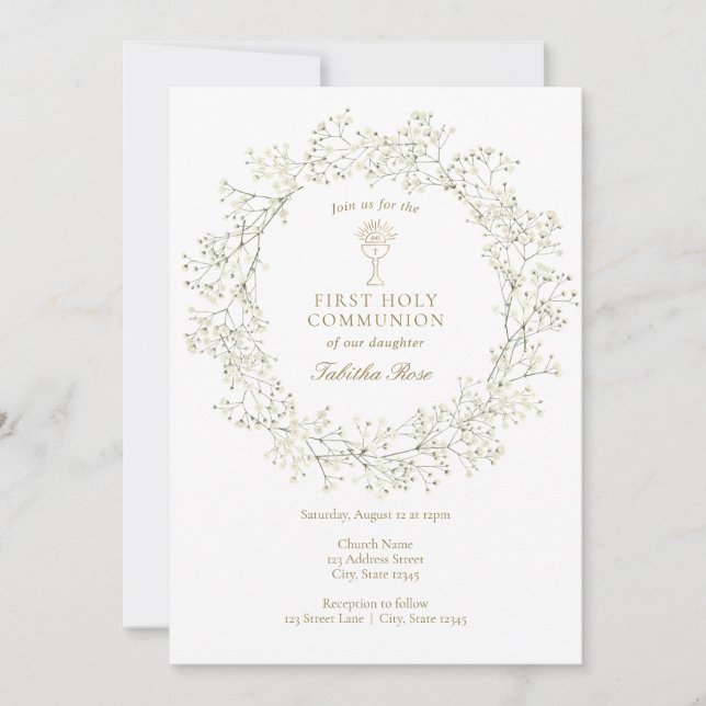 First Holy Communion Baby's Breath Invitation (Front)