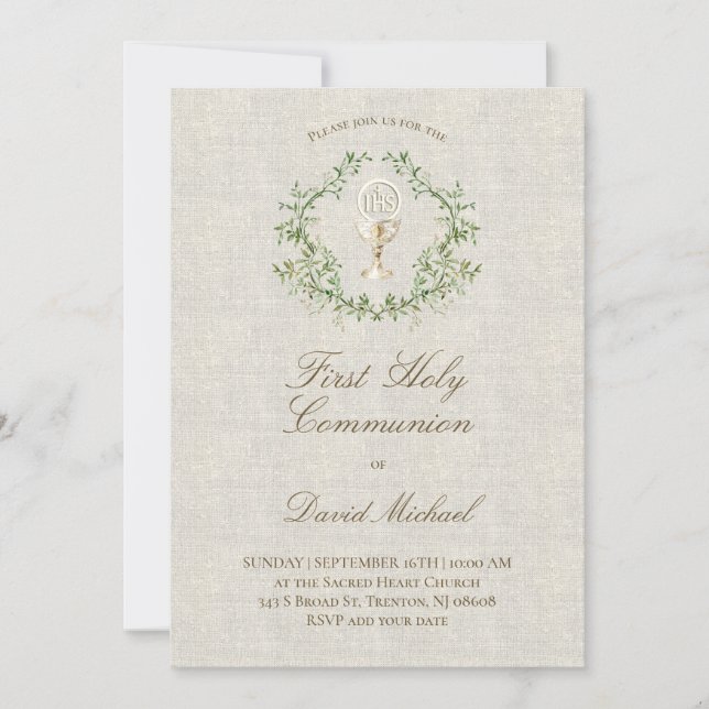 First Holy Communion beige texture Invitation (Front)