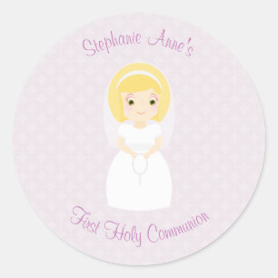 First Holy Communion Blonde Girl Classic Round Sticker