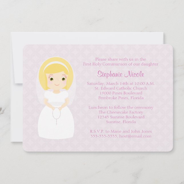 First Holy Communion Blonde Girl Invitation (Front)