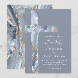 First Holy Communion blue agate Holy Cross Invitation
