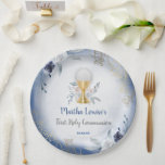 First Holy Communion blue flowers Paper Plate<br><div class="desc">First Holy Communion blue flowers paper plates</div>