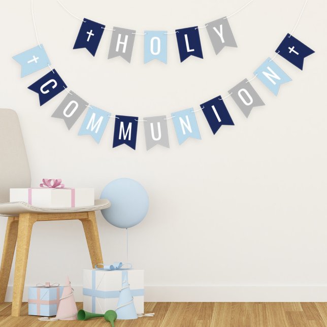 First Holy Communion Blue Grey Boy Celebration Bunting (Creator Uploaded)