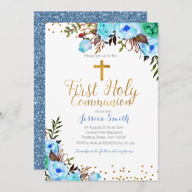 First Holy Communion Blue Invitation Boy (Front/Back)