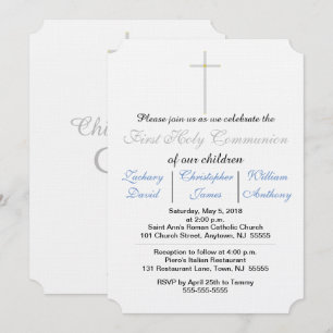 First Holy Communion Blue Triplets Invitations