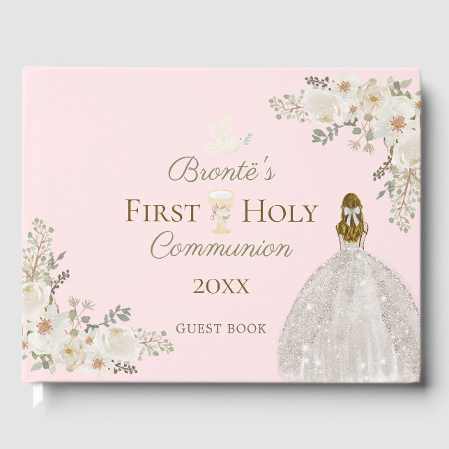 First Holy Communion Blush Pink Guest Book Girls (Front)