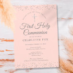 First Holy Communion Blush Pink Silver Stardust Save The Date<br><div class="desc">An elegant First Holy Communion save the date invitation featuring delicate silver stardust on a blush pink background. You can personalise with your special celebration details in chic silver text. Designed by Thisisnotme©</div>