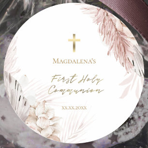 First Holy Communion boho flowers Classic Round Sticker