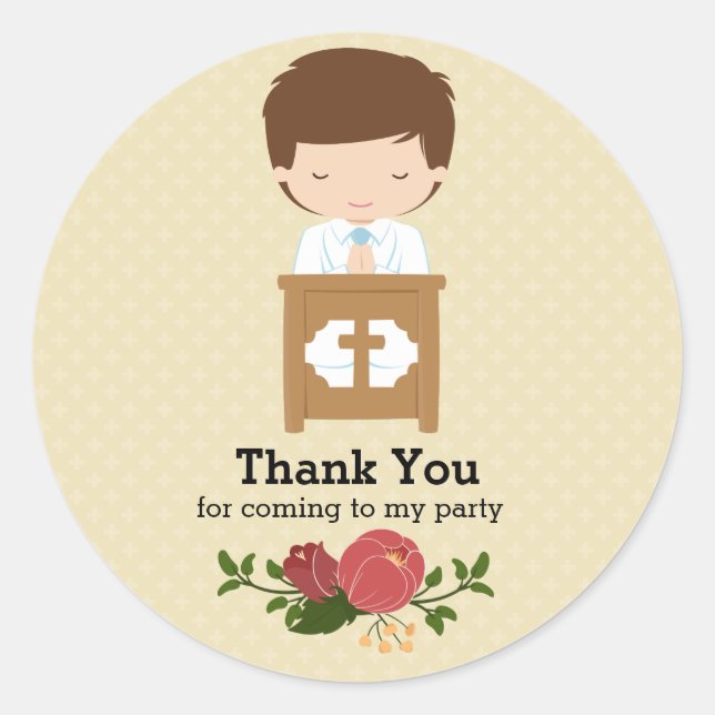First Holy Communion boy * choose background colou Classic Round Sticker (Front)