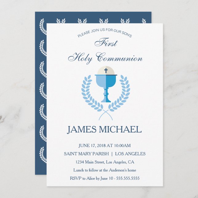 First Holy Communion Boys Blue Invitation (Front/Back)