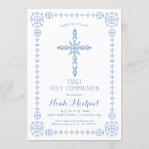 First Holy Communion Boys Invitation Elegant Cross