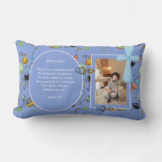 First Holy Communion BOYS PHOTO Gift Bible Verse Lumbar Cushion (Front)