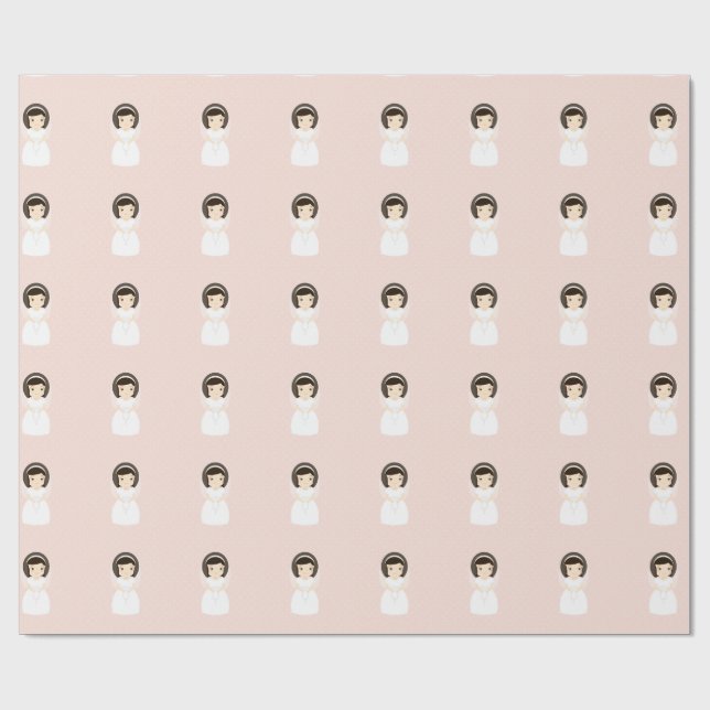 First Holy Communion Brunette Girl Wrapping Paper (Flat)