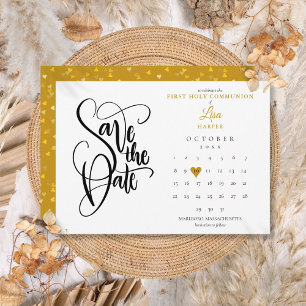 First Holy Communion Calendar Gold Heart Save The Date
