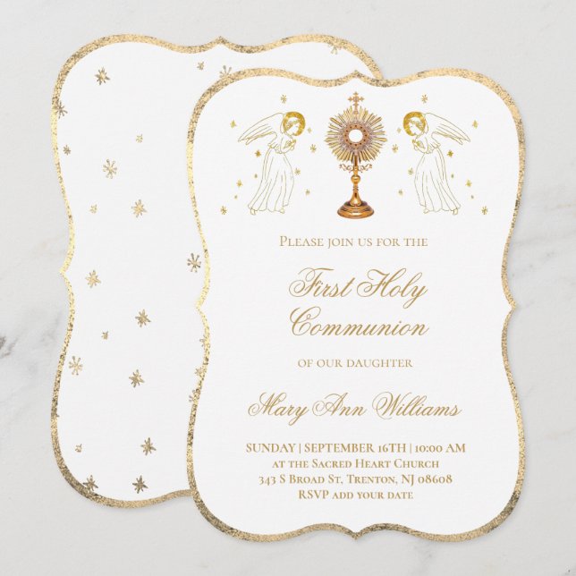 First Holy Communion catholic angels Eucharist Invitation (Front/Back)