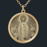 First Holy Communion Catholic Jesus Angels Gold Plated Necklace<br><div class="desc">This is a beautiful traditional Catholic image of Jesus offering the host to children with angels in adoration.</div>