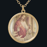First Holy Communion Catholic Jesus Girl Gold Plated Necklace<br><div class="desc">This is a beautiful traditional Catholic image of Jesus offering the host to a young girl on her First Holy Communion.</div>