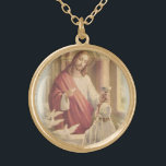 First Holy Communion Catholic Jesus Girl Gold Plated Necklace<br><div class="desc">This is a beautiful traditional Catholic image of Jesus offering the host to a young girl on her First Holy Communion.</div>
