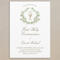 First Holy Communion chalice greenery crest