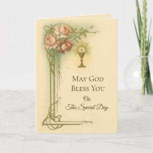 First Holy Communion Chalice Host Roses Card