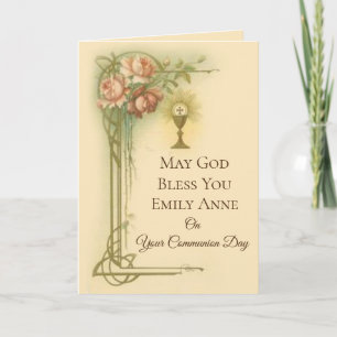 First Holy Communion Chalice Host Roses Card