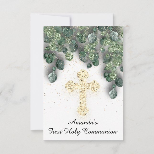 First Holy Communion  Christian Event Cross White Invitation (Back)
