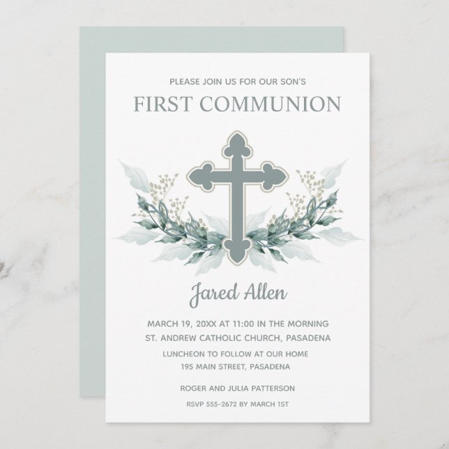First Holy Communion Cross Invitations (Front/Back)