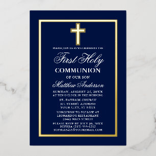 First Holy Communion Cross Navy Blue Gold