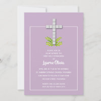 First Holy Communion Cross on Lavender Invitations