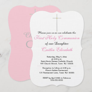 First Holy Communion Cross Pink Invitation