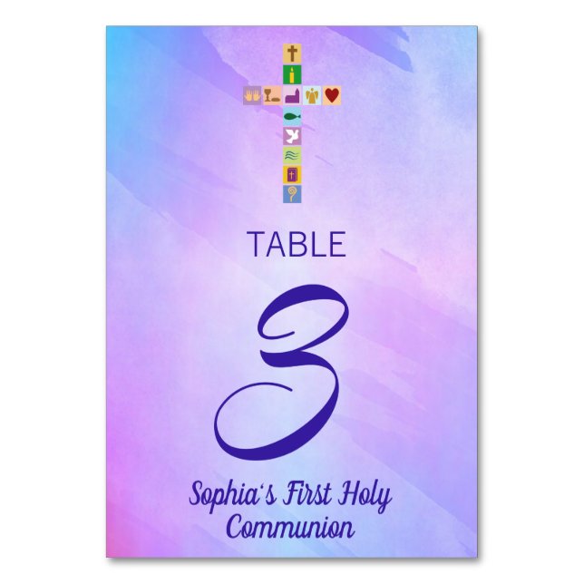First Holy Communion Cross Symbols - Table Card (Front)