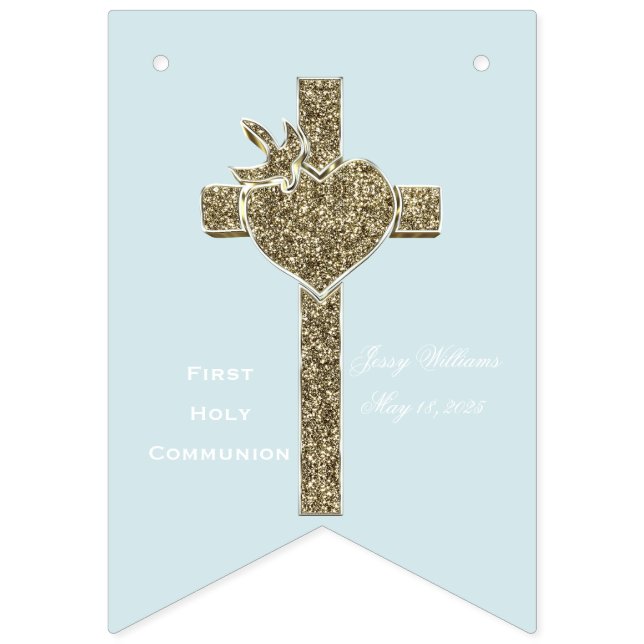 First Holy Communion Cross with Dove and Heart Bunting (First Flag)