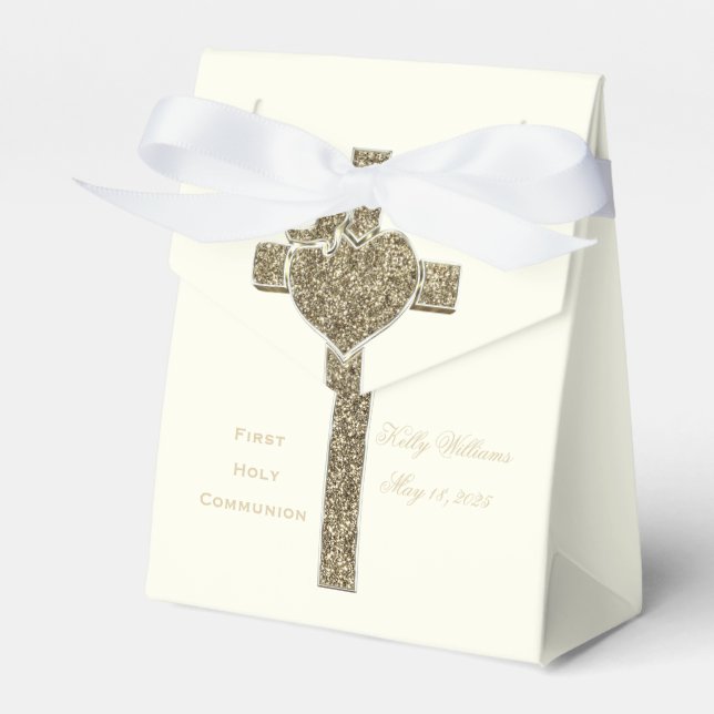 First Holy Communion Cross with Dove and Heart Favour Box (Front Side)