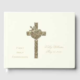 First Holy Communion Cross with Dove and Heart Guest Book