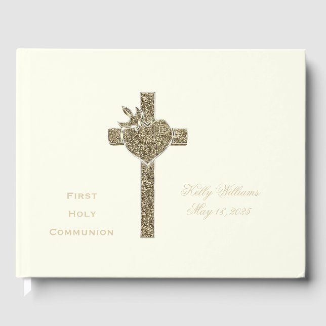 First Holy Communion Cross with Dove and Heart Guest Book (Front)