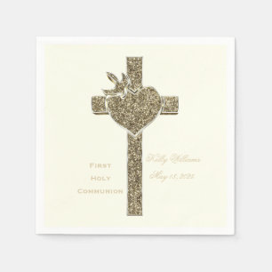 First Holy Communion Cross with Dove and Heart Napkin