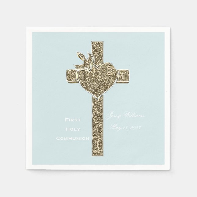 First Holy Communion Cross with Dove and Heart Napkin (Front)
