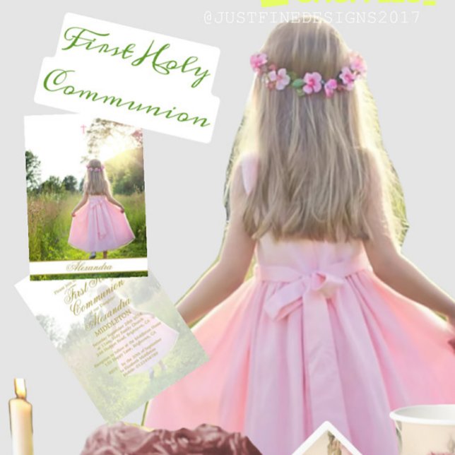 First Holy Communion Custom Gold Colour Photo  Invitation (Creator Uploaded)