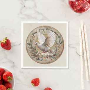First Holy Communion Dove Vintage Christian Theme Napkin