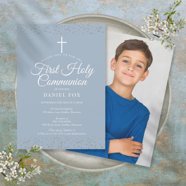 First Holy Communion Dusty Blue Photo Invitation (First Holy Communion Dusty Blue Photo Invitation)