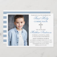 First Holy Communion Dusty Blue Silver Striped