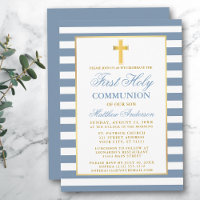 First Holy Communion Dusty Blue Striped Gold